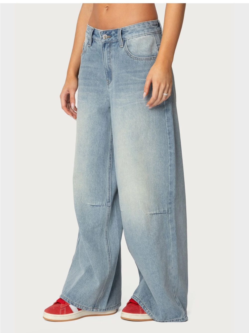 Y2K 🎱 Edikted 🛹 Skater Girl Light Blue Wide Leg low Rise Bag Jeans Small - Picture 3 of 11